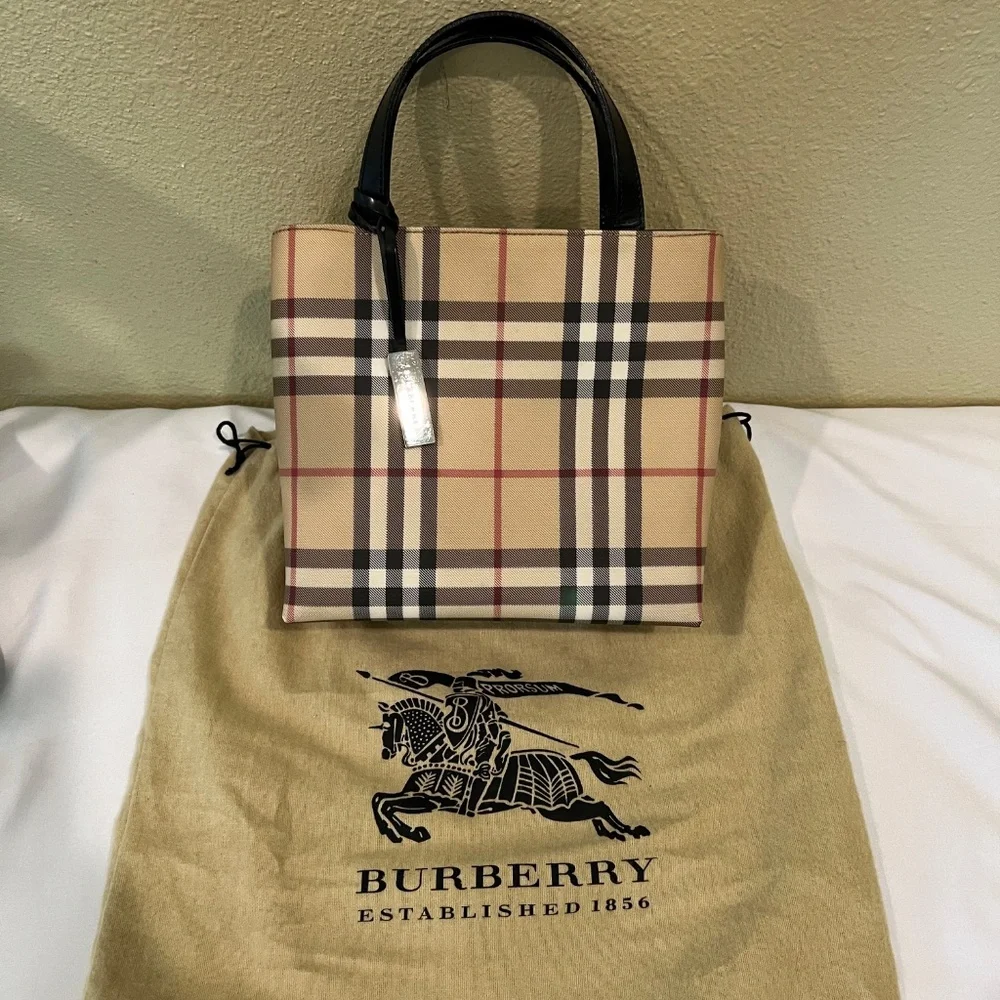 Burberry London Nova Check Coated Canvas Mini Tote Tan Black - Picture 7 of 16